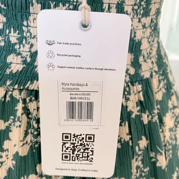 NWT Boho sage green flower print smocked dress w/ pockets! Bohera size L - Picture 6 of 15
